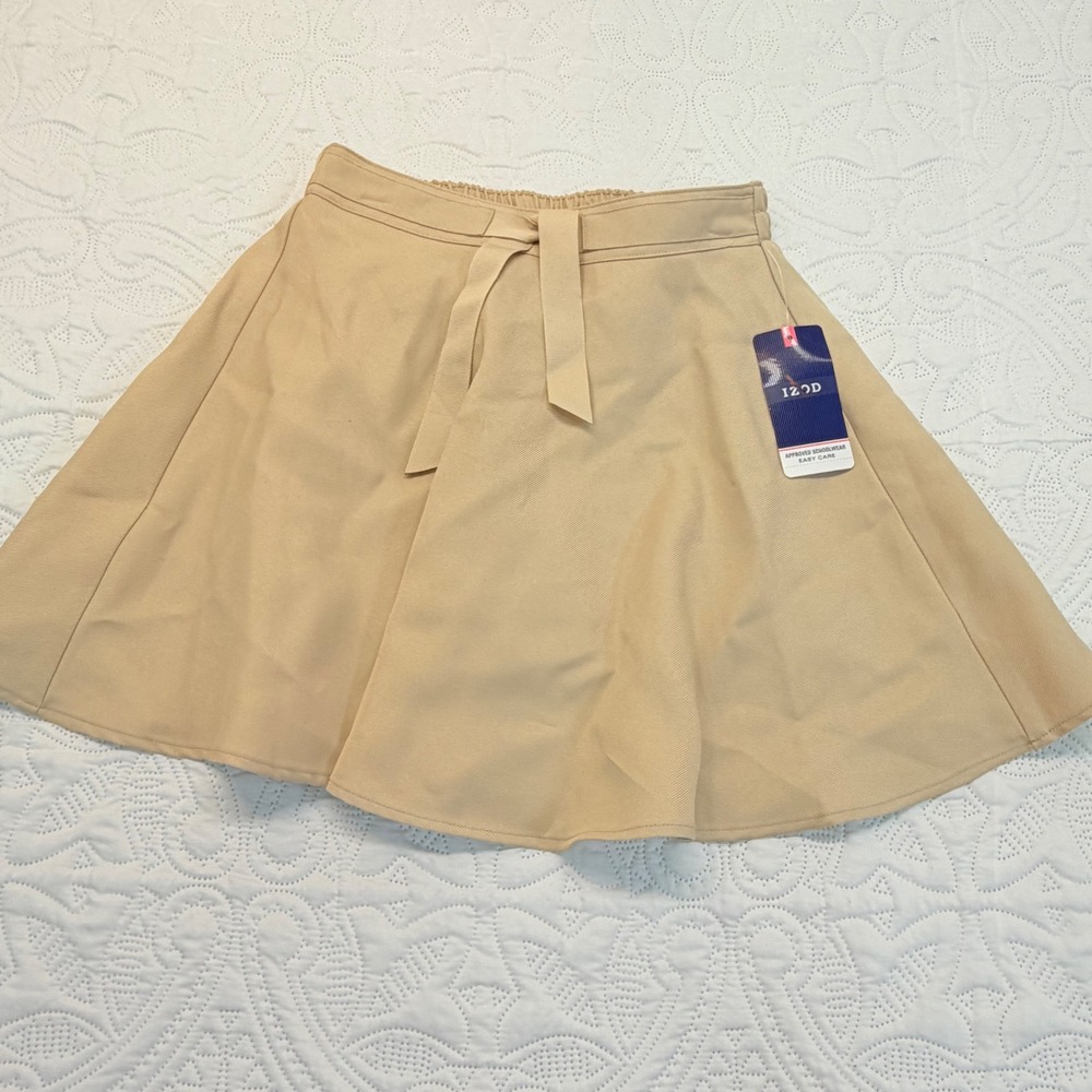 IZOD Girls Khaki School Uniform Skort Size 8 Regular Tan Easy Care NWT